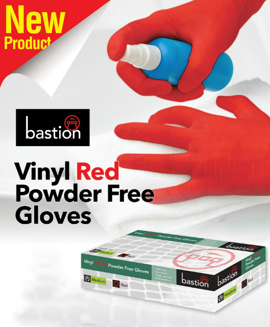 Bastion Red Vinyl Powder Free Gloves