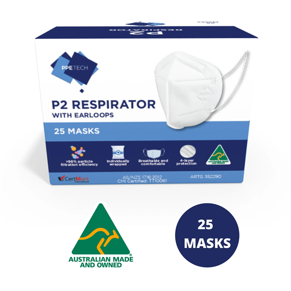 Face Mask P2 Perspirator with Earloops White 25 Pack