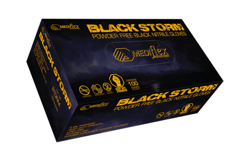 Mediflex Black Storm Powder Free Heavy Duty Nitrile Gloves