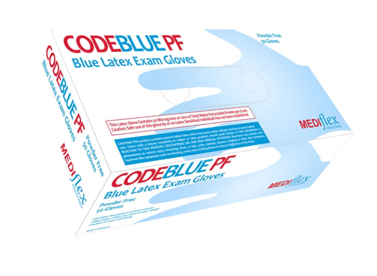 Mediflex Code Blue Powder Free Latex Exam Glove