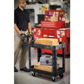 Rubbermaid 2 - Shelf Utility Cart with Lipped Shelf in Use