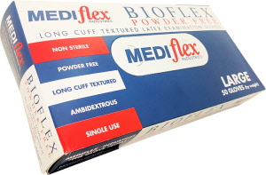 Mediflex Bioflex Powder Free Long Cuff Latex Examination Gloves