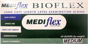 Mediflex Bioflex Lightly Powdered Long Cuff Latex Examination Gloves