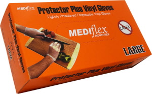 Mediflex Protector Plus Lightly Powdered Clear Vinyl Gloves