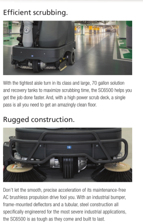 Nilfisk SC6500 Ride On Scrubber Dryer for Large Area Features 1