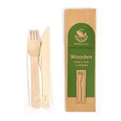 Envirochoice Wooden Cutlery Combo Knife Fork  Napkin 100Pk 4Ctn