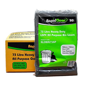 RapidClean Garbage Bag Heavy Duty All Purpose 73L Black 50PK